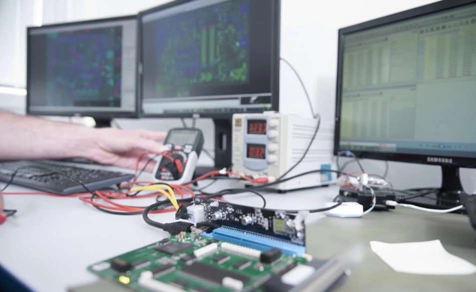 Hardware POC prototype board testing with measurement equipment