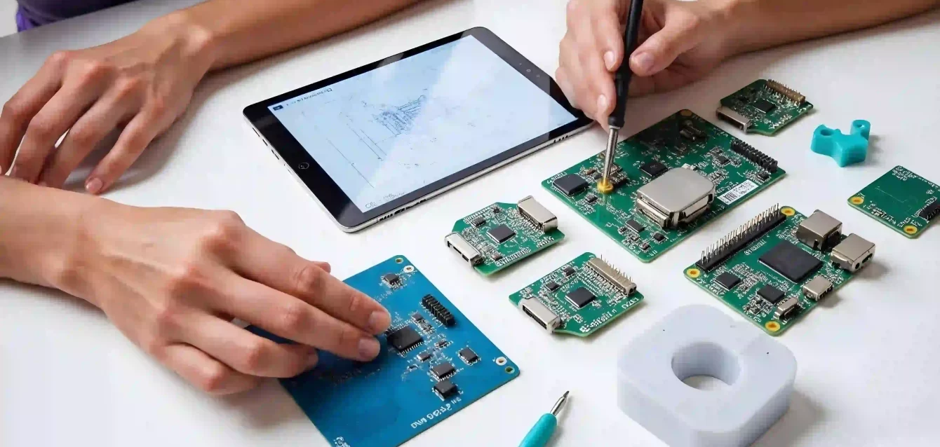 Engineers prototyping PCB boards for OEM and ODM product development