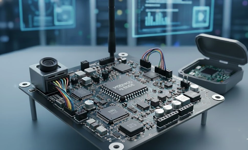 Industrial PCB and wiring system inside an electronic enclosure used for firmware development and hardware integration.