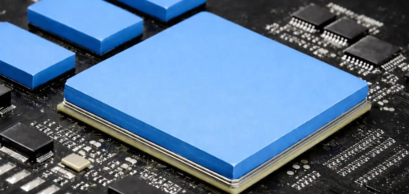 Thermal via layout in high-power PCB design showing heat dissipation using thermal pads and vias beneath power components